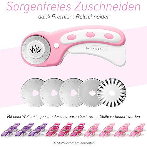 Lange & König A2 rolsnijder set incl. A2 snijmat, rolsnijder, 5 reservemesjes, patchwork-liniaal + 20 stofklemmen als… - Image 5