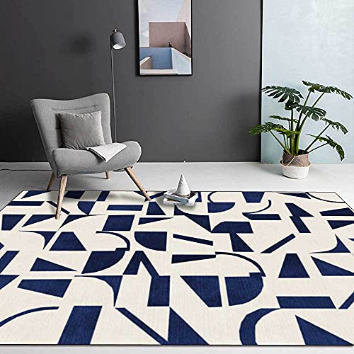 Tapis bleu géométrique abstrait moderne grand format 200 x 250 cm - 2