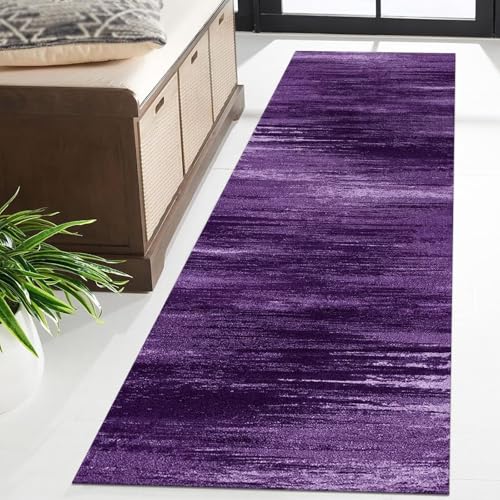 Long tapis de couloir abstrait violet de 90 x 150 cm aux finitions soignées