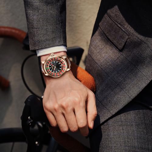 Image of LIGE Mens Roulette Wheel Watches Casino Themed Quartz Analog Watch 3ATM Waterproof Glowing Man Wrist Watches