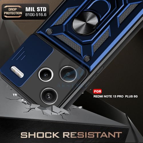 Image of AESTMO Tough Armor Redmi Note 13 Pro Plus 5G Bumper Back Case Cover | Ring Holder & Sliding Camera Shield Cover | 360 Degree Protection Back Case Cover for Redmi Note 13 Pro Plus 5G (Blue)