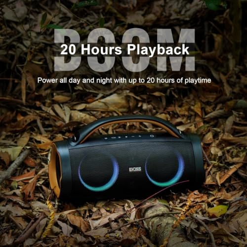 Image of DOSS Extreme Boom+ Loud Bluetooth Speaker with 100W Stereo Sound, Extra Bass, 20H Playtime, Party-Sync Led Lights, Built-in Power Bank, IPX6 Waterproof Outdoor Speaker for Camping, Travel-Copper Gold