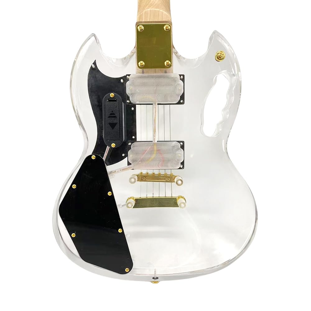 Chitarra elettrica con luce LED trasparente corpo in acrilico trasparente chitarra collo acero tono dolce (kit-led-sg)