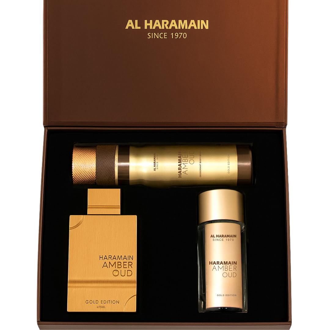 Al Haramain Amber Oud - Gold Edition - Body Spray, Cologne for Men and Women - Woody, Musk Fragrances - Perfume for Men and Women - Giftset - 3 Pc