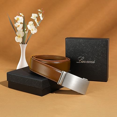 Image of Men's Real Leather Ratchet Dress Casual Belt, Cut to Exact Fit,Elegant Gift Box