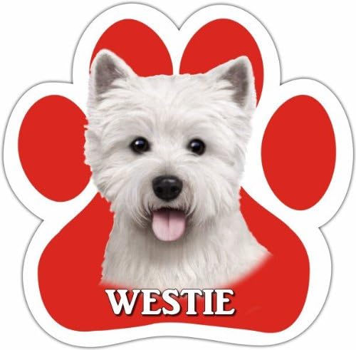 Westie Car Magnet With Unique Paw Shaped Design Measures 5.2 by 5.2 Inches Covered In High Quality UV Gloss For Weather Protection