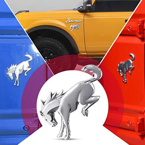 2 Pack Horse Badges Tailgate Emblems Compatible For Bron-C Sport Accessories 2020 2021 2022 3D Raised Overlay Logo With 3-M Adhesive - Chrome Silver 1 Facing Left & 1 Facing Right #TOP6