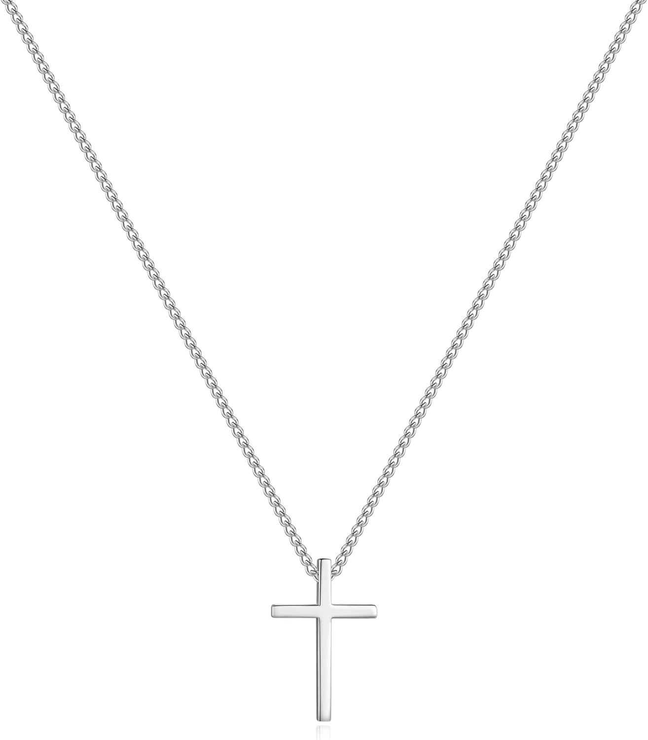Dainty 925 Sterling Silver Cross Necklace for Women, Trendy Womens Cross Necklace for Girls Simple Silver Pendant Link Chains for Teen Girls Birthday Jewelry Gifts