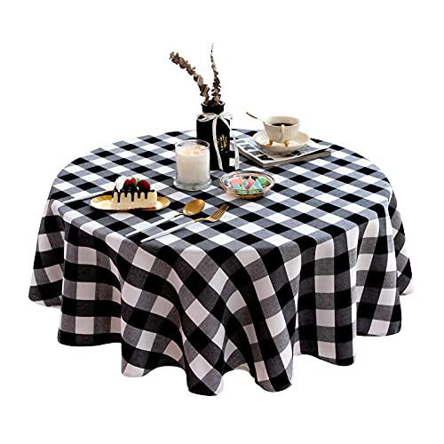 SLDHFE Mantel redondo a cuadros, 1,4 m, mantel redondo de búfalo, a cuadros, blanco y negro, mantel de Navidad para comedor, fiesta, picnic al aire libre