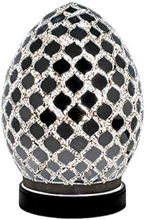 Britalia LED Silver Mirrored Mosaic Glass Vintage Egg Table Lamp 20cm | 470 Lumen Warm White LED Lamp Included | Desk Light