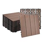 Relaxdays WPC Fliesen 11 Stück, 30x30 cm, Balkonfliesen wetterfest, Terrassenplatten Klicksystem...
