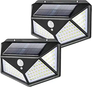 BRITSPEAR Pack of 2 Solar Lights Outdoor 100 LED Solar Security Light with Waterproof Wall Light Solar Powered and 3 Modes for Outdoor, Garden Wall, Solar Lights for Home (Black)