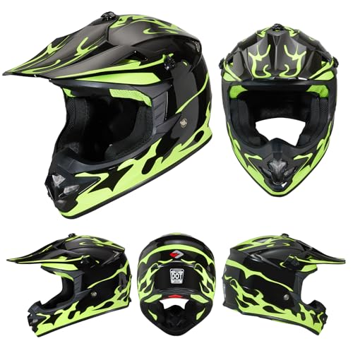 Image of Youth Kids Dirt Bike Helmet for Boys & Girls,F001 Full Face Motorcycle Helmet for Off-Road ATV Street Riding Four Wheeler Mountain Bike with Goggles Gloves,DOT Approved