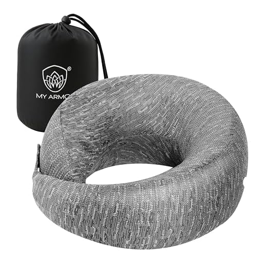 MY ARMOR Memory Foam Travel Neck Pillow for Flights, Car, Train, Variable Height Adjustment to Suit All Sleeping Positions, Breathable & Washable Cover, Grey