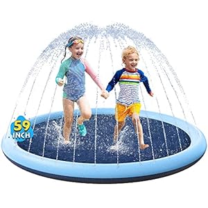 VISTOP Non-Slip Splash Pad for Kids and Dog, Thicken Sprinkler Pool Summer Outdoor Water Toys – Fun Backyard Fountain Play Mat for Baby Girls Boys Children or Pet Dog (59 inch, Blue&Blue)