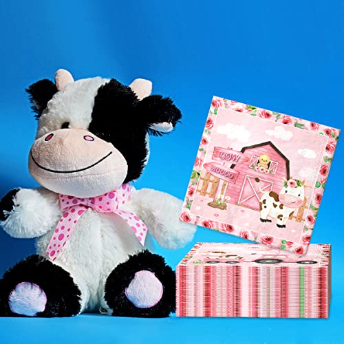 Farm Animals Napkins-40Pcs Pink Cow Party Decorations For Girls Barnyard Farm Animals Themed Disposable Paper Napkins For Girls Baby Shower Party #TOP4