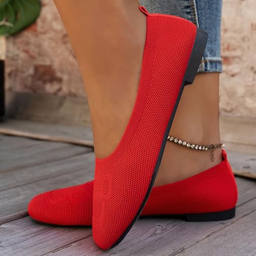 Flat Shoes for Women Dressy Work Ballet Soft Slip On Flat Knit Round Toe Mesh Walking Shoes Comfortable Casual3