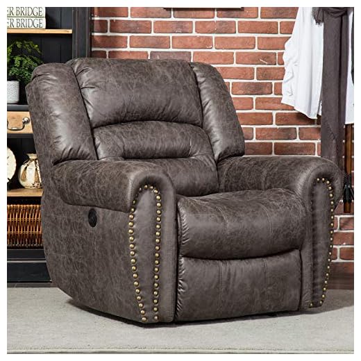 ANJ Electric Recliner Chair W/Breathable Bonded Leather, Classic Single Sofa Home Theater Recliner Seating W/USB Port (Smoky Gray)