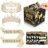 Retrowavy 105 Pcs Prom King and Queen Sash Crowns Tiara Voting Box Cards Set, Rhinestone Crown Glitter Court Royal Satin Sash for 2025 Graduation Decor Dance Night Party Birthday Cosplay Accessory
