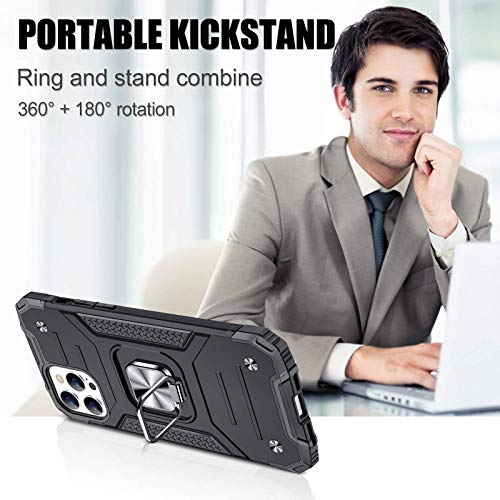 Jame Designed For Iphone 12 Pro Max Case With Screen Protector [2Pcs], Military-Grade Drop Protection Cover, Protective Phone Cases, With Ring Kickstand, Bumper Case For Iphone 12 Pro Max 6.7” Black #TOP2