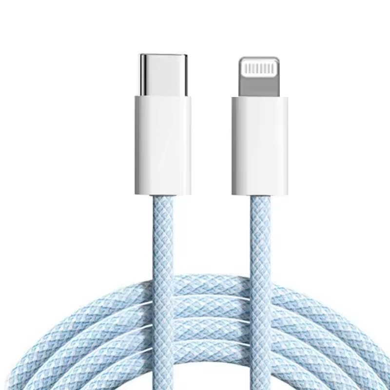 Image of Braided USB-C to Compatible with Lightning Fast Charging Cable Compatible for iPhone 14, 13, 12,11, X, 8, 7, 6, 5, iPad Air, Pro, Mini, iPad Blue Color