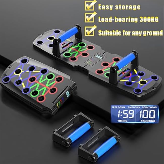 Push Up Board for Men, Push Up Bar at Home Workout Equipment, Pushup Handles Home Gym Exercise Fitness Equipment Portable Foldable with Counter and Wrist guards