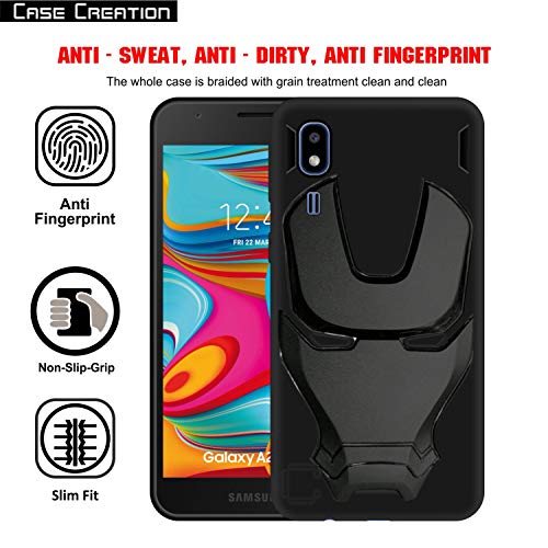Image of COVERLY Official 3D Touch Feel Trending Real Hero Avenger Logo Mask Soft Rugged Grip Iron Man Super Power Cartoon Movie Silicone Matte Strong Back Cover for Samsung Galaxy A2 Core 2019 -Black