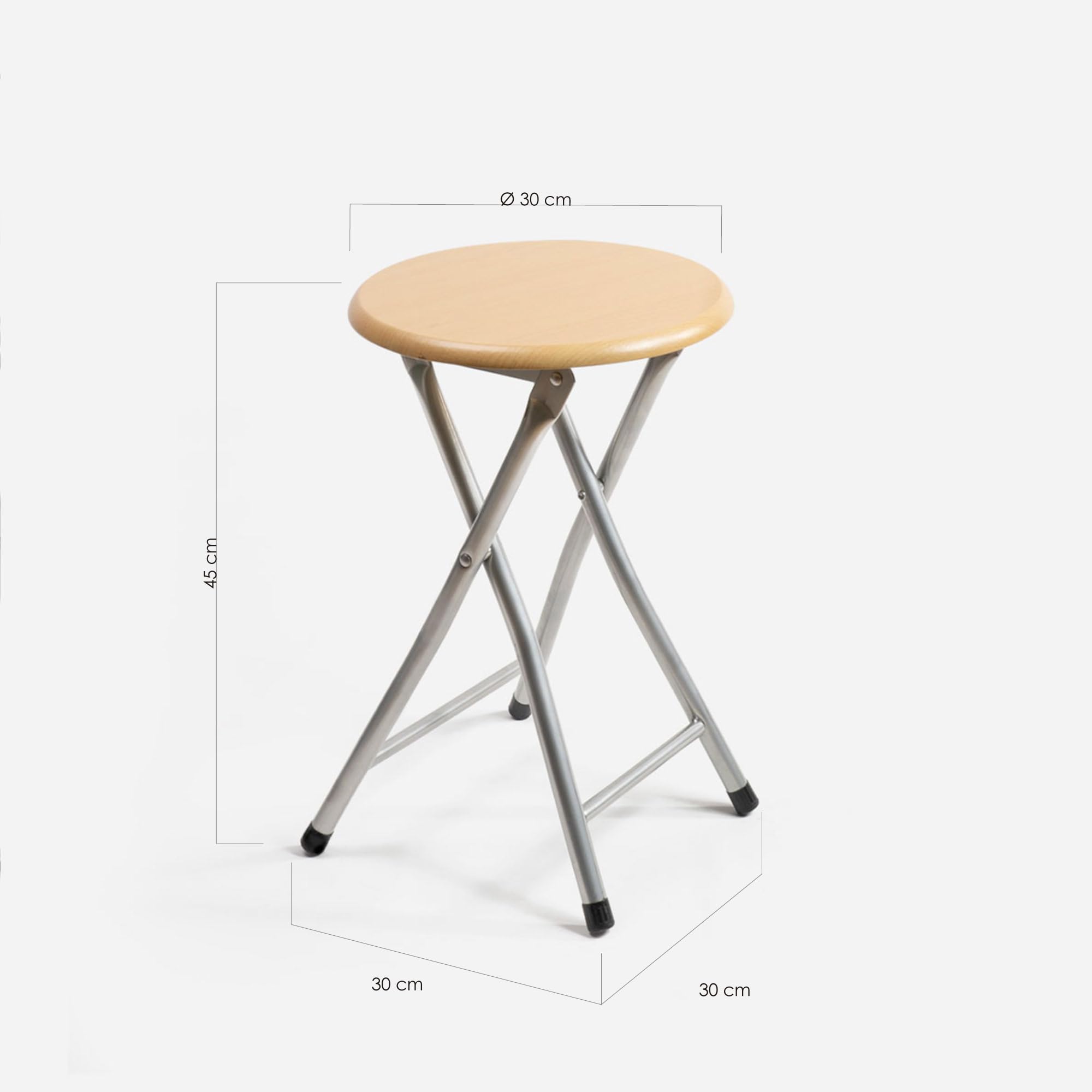 THE SECRET HOME - Pack de 2 Taburetes Plegables de Madera - 30x45cm - Estructura Metálica - Ideal para Cocina, Terraza o Jardín (Madera Natural - Pack de 2 uds)