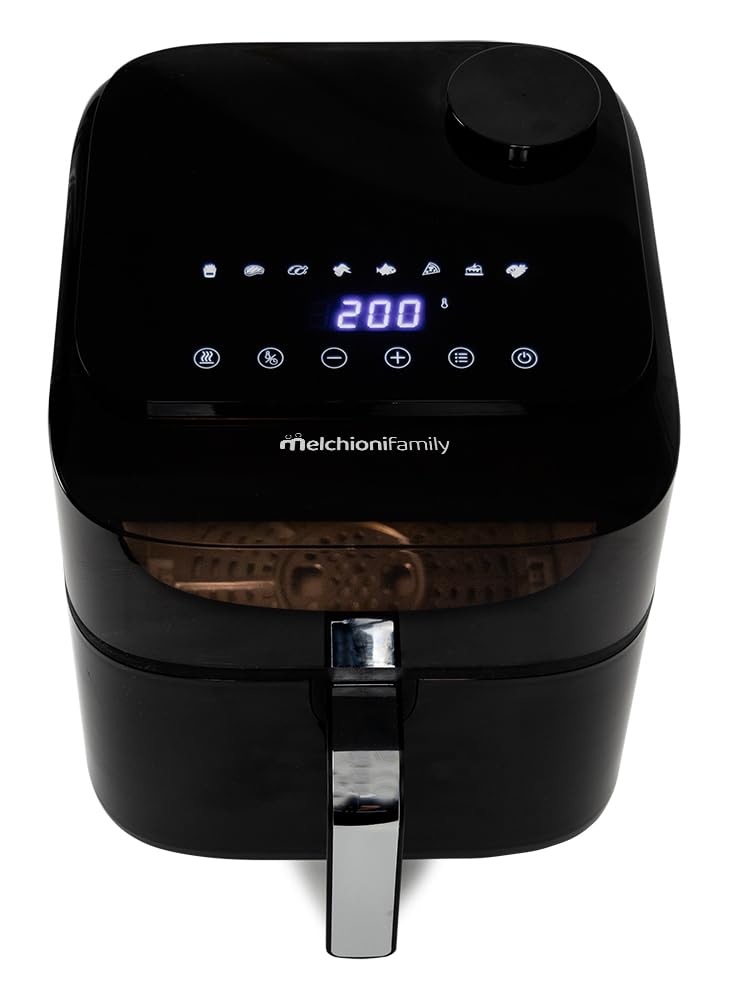 Frytkownica Melchioni Family z miękką parą, podwójna rezystancja, pojemność 6,5 l, cyfrowy wyświetlacz i 8 zaprogramowanych programów, cicha, regulowana temperatura 80-200°C, timer 60 min,
