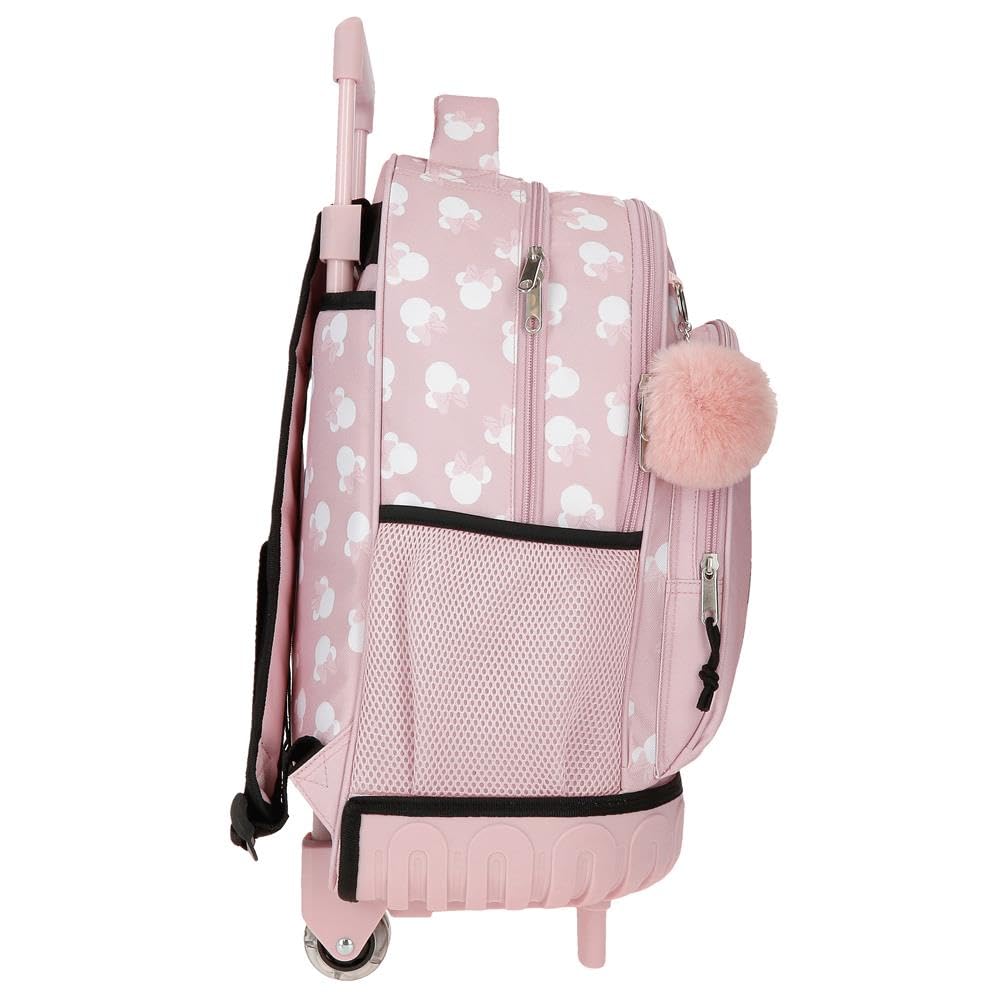 Disney Minnie Heads Zaino per bambini, zaino scolastico, in poliestere, tasche laterali, spallacci larghi regolabili, maniglia superiore per appenderlo, sistema Magic Fix.