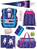 Familando - McNeill Ergo Complete Schulranzen Set - 12-teilig - Lilly Einhorn/Unicorn - Ergonomisch & 3-Fach verstellbar - 1150g leicht mit 20L Volumen & Reflektoren - Für Grundschule ab 1. Klasse