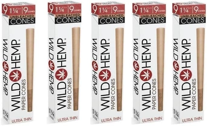 Wild Hemp Conos de papel preenrollados clásicos ultra finos de tamaño 1 14, 45 unidades, papel de liar orgánicos, sin productos químicos para una