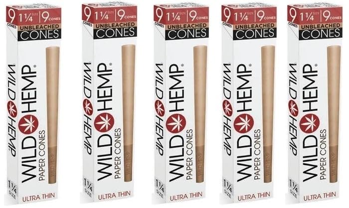 Wild Hemp Classic Ultra Thin Pre Rolled Paper Cones 1 1/4 Size - 45 Count | Organic, Chemical-Free Rolling Papers for a Slow Burn and Smooth Experience - Convenient and Precise for Rolling… (5 Pack - 45 Cones)