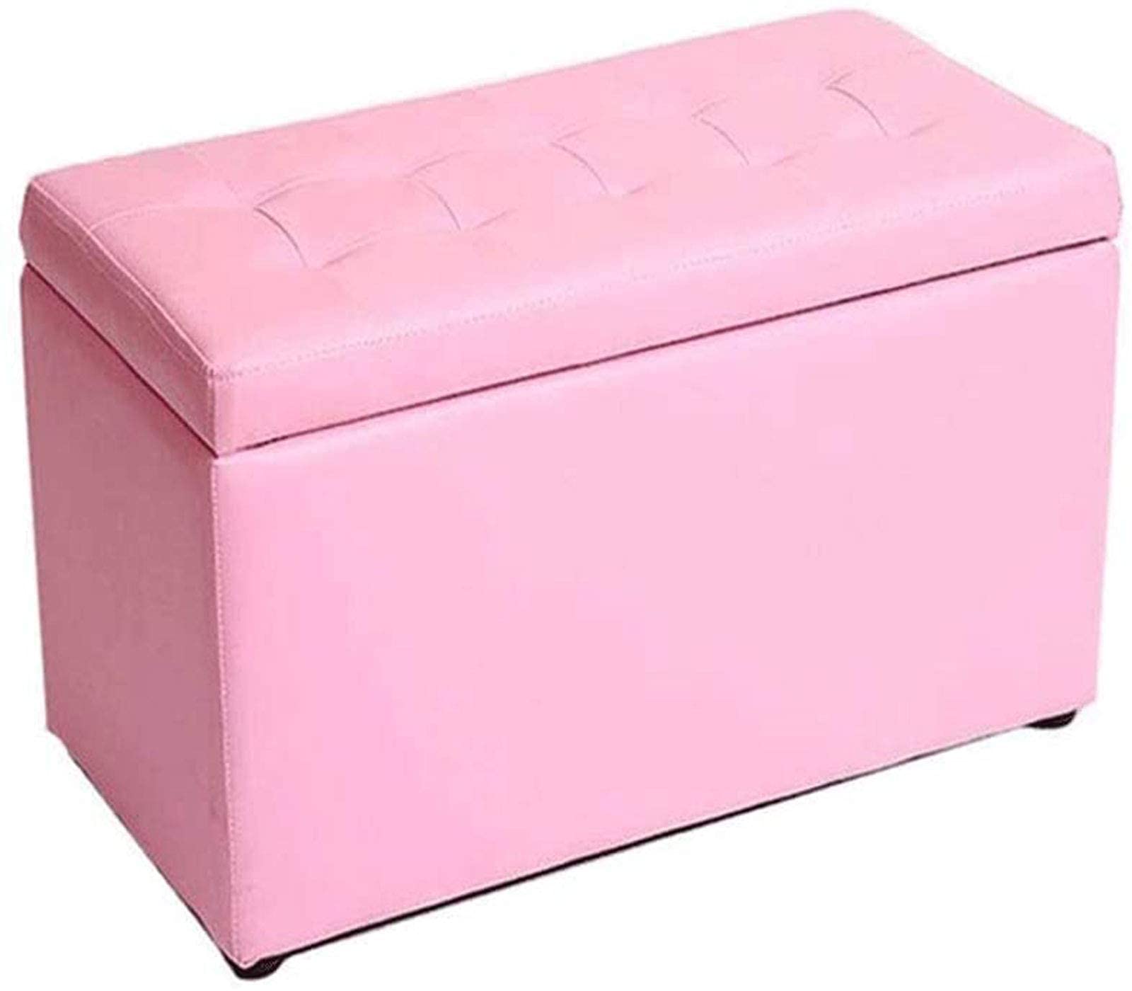 Tabouret de rangement en bois massif et cuir pour salon ou coiffeuse