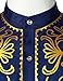 LucMatton Men's African Attire 2 Piece Set Gold Foil Print Mandarin Collar Long-Sleeve Shirt and Pants Suit Dashiki Outfit Indigo Blue Medium