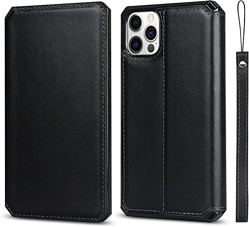 Étui portefeuille iPhone 11 Pro en cuir noir avec fermeture magnétique et fentes pour cartes