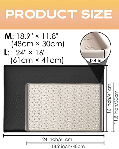 Silicone Dog Cat Food Mat, Waterproof Slip Resistant Raised Edge Pet Feeding Mats, Pet Bowl Mat Anti-Messy And Prevent Spill On Floor, Dishwasher Safe(M: 18.9" X 11.8", Cream) #TOP4