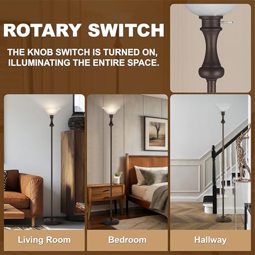 Image of Torchiere Brown Floor Lamp for Living Room with Glass Shade-71IN