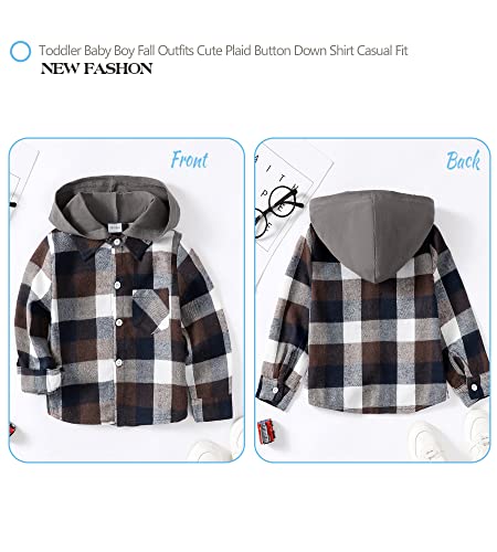 Toddler Boy Girls Clothes Plaid Long Sleeve Shirt Boys Collared Hooded Flannel Shirt Top Fall Jacket Outfits Yellow 2T 3T Button Down Shirt #TOP3