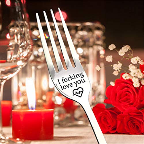Dinner Forks Stainless Steel Forks Only, I Forking Love You Fork, Unique Carving Funny Letter Engraved Fork Set of 8, for Valentine's Day Dinner Decoration Gift (I Forking Love You_A)