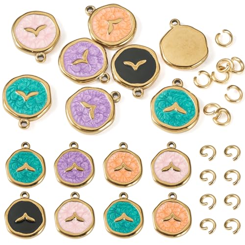 Image of Craftdady Golden Enamel Ocean Animals Pendants Stainless Steel Summer Sea Charms with Jump Ring for Jewelry Making Crafting Necklaces Bracelets Earrings Keychains