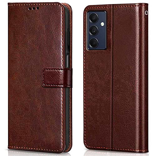 WOW IMAGINE Shock Proof Flip Cover Back Case Cover for Samsung Galaxy M14 5G (Flexible | Leather Finish | Card Pockets Wallet & Stand | Chestnut Brown)- Best and cheap mobile covers in India