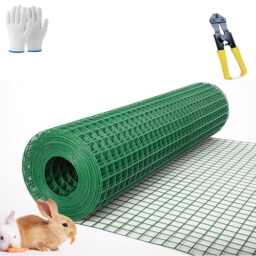 Valla de malla de jardín de 1,5 x 5 m, tamaño de rejilla de 3 x 3 cm, alambre de 1,6 mm de diámetro, incluye alicates de corte y guantes, ideal para proteger frutas, verduras, plantas, conejos y