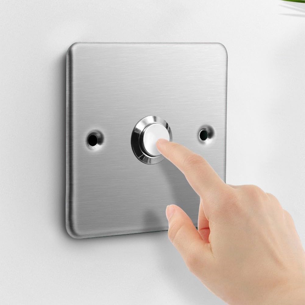Pannello per campanello con interruttore in acciaio INOX con pulsante, pulsante per campanello a muro con interruttore di reset automatico, 86 x 86 mm (Argento)
