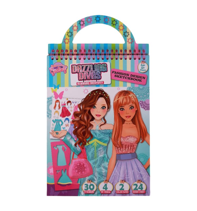 Image of STRIDERS Dazzling Divas Fashion Design Sketchbook | Ultimate Designer Kit | Sticker Sheet | 4 PP Stencils | 2 Color Papers | 24 Inner Sheets