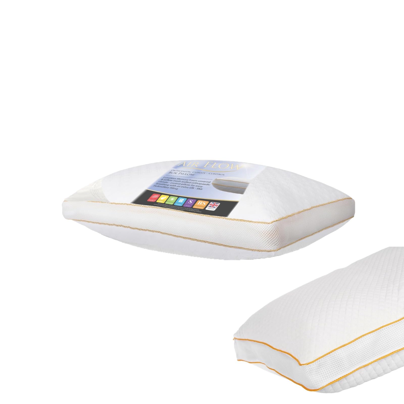 TT ThreadTrade Gusseted Box Pillow, Quality Bed Pillows,Orthopaedic Climate-Control, Memory Foam, Hollowfibre Filling, Breathable, Support Pillows for Neck and Shoulder Pain, (Pack of 1)