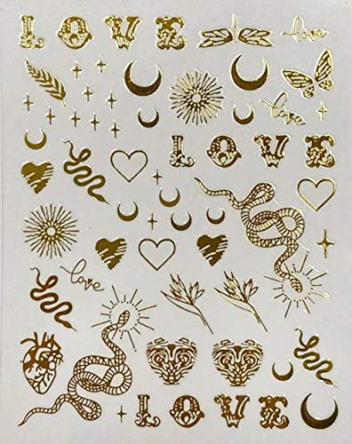 Gold Dragon Snake Nail Art Stickers Decals Acrylic Nail Supplies Designer 8Pcs Nail Sticker for Nail Art Rose Flower Bee