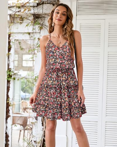 Image of Newshows Women's Summer Casual Dress Cute A Line Ruffle Hem Flattering Fit Beach Vacation Sundress