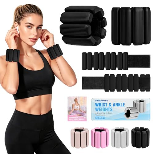 Image of Wrist Weights, 2Pack Adjustable Ankle Weights for Women /Men, Silicone Weighted Bangles for Yoga, Pilates, Running & Walking, Arm & Leg Weights, 2lb
