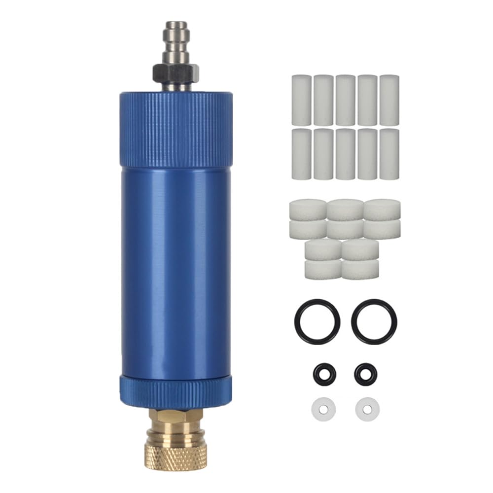 Blue, 30Mpa High Pressure PCP Hand Pump Air Compressor Filter, Oil Water Separator, Moisture Water Trap with 8mm Female and Male Quick Connect Thread